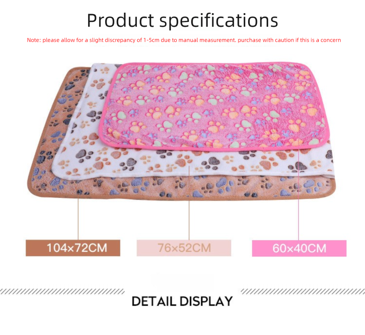 Grey Pet Blanket Set – Plush Paw Print Design, 3-Piece Pack (S/M/L Sizes) - Image 4