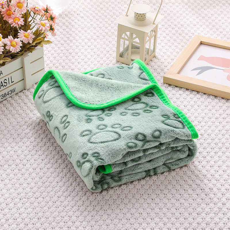 Green Pet Blanket Set – Plush Paw Print Design, 3-Piece Pack (S/M/L Sizes) - Image 1