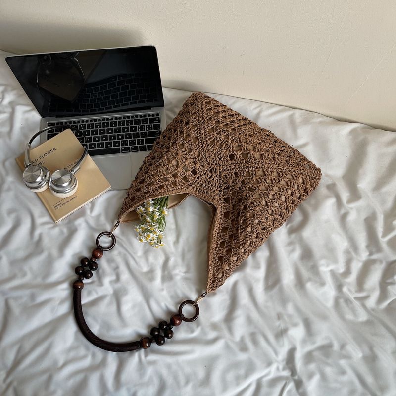 Brown Stylish Hand-Woven Paper Rope Bag – Boho Crochet Tote for Summer & Travel - Image 1