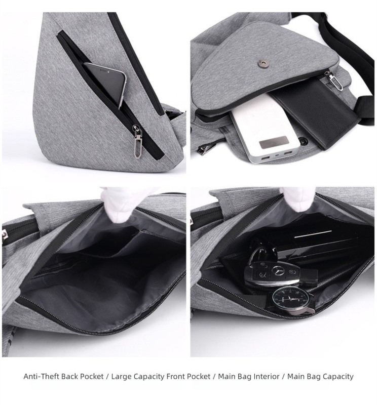 Grey Men's Nylon Fabric Chest Bag – Lightweight, Waterproof & Multi-Functional Crossbody Sling Bag - Image 5