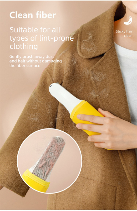 Yellow Multifunctional Banana-Shaped Lint Remover – Portable Sticky Hair Cleaner with 6 Replaceable Rolls - Image 3
