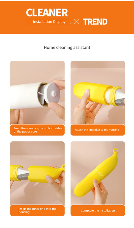 Yellow Multifunctional Banana-Shaped Lint Remover – Portable Sticky Hair Cleaner with 6 Replaceable Rolls - Image 5
