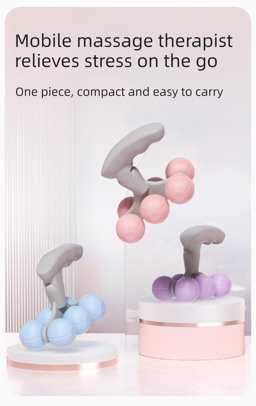 Pink Portable 6-Wheel Massage Roller – Quiet, Compact Muscle Relief Tool for Neck, Back, Legs & Shoulders - Image 2