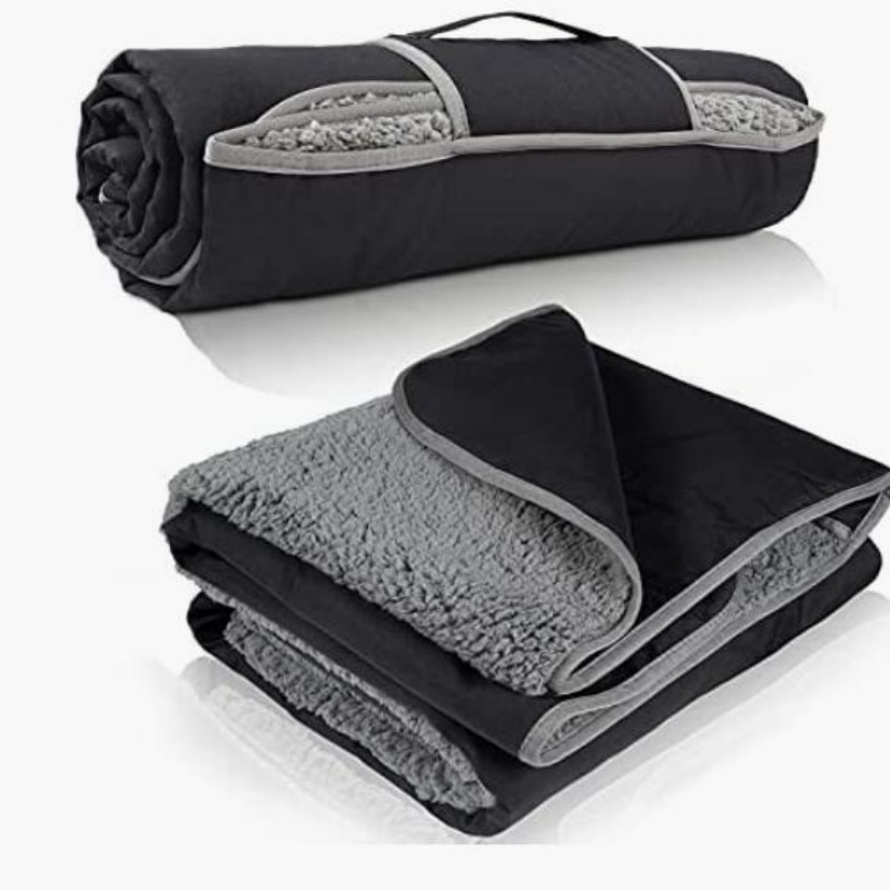 Black and Grey 3-Layer Waterproof Outdoor Blanket – Portable, All-Weather Picnic & Camping Mat with Storage Pocket - Image 1