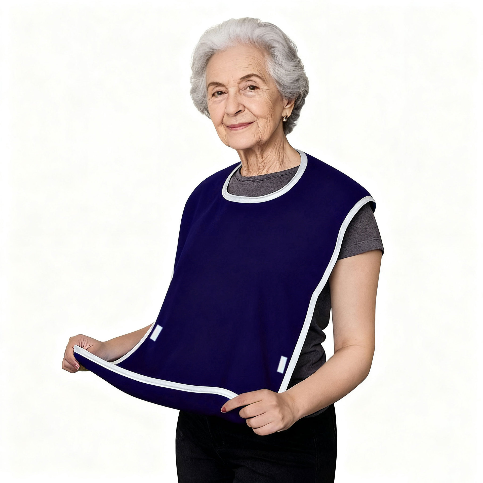 Dark Blue Anti-Stain Feeding Apron with Pocket – Adjustable Care Bib for Elderly & Disabled Adults (2-Pack) - Image 1