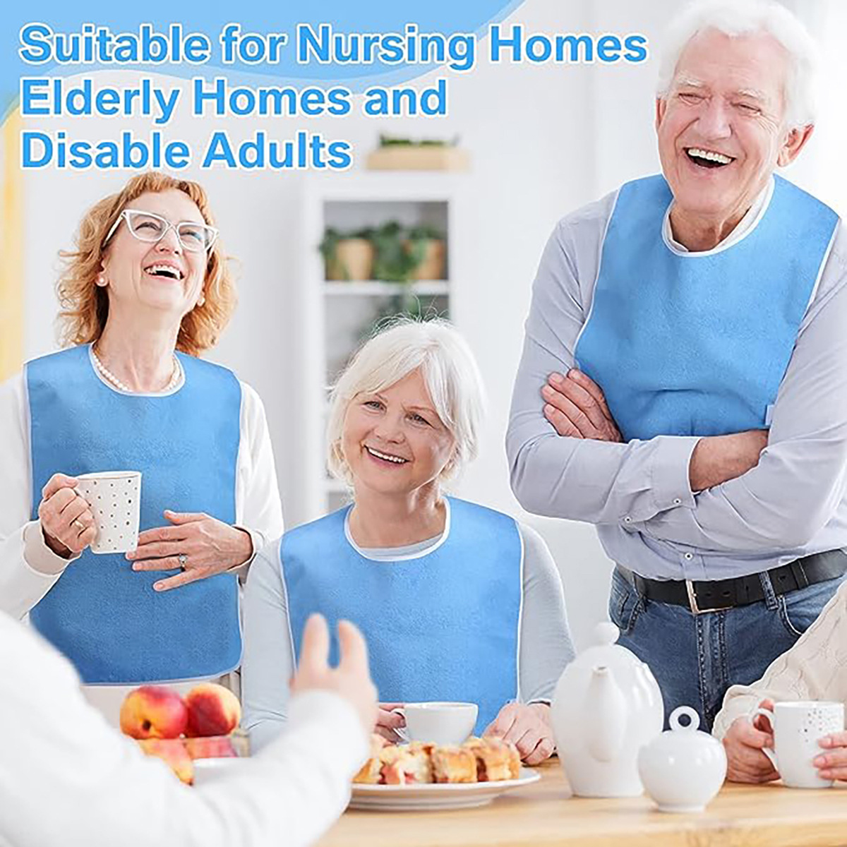 Dark Blue Anti-Stain Feeding Apron with Pocket – Adjustable Care Bib for Elderly & Disabled Adults (2-Pack) - Image 2