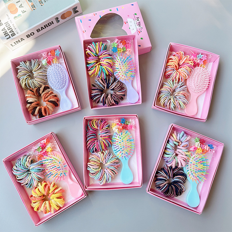 Style 3 Boxed Hair Tie Set with Pink Rubber Bands, Cute Hair Accessories & Mini Comb – Perfect Gift for Girls - Image 2