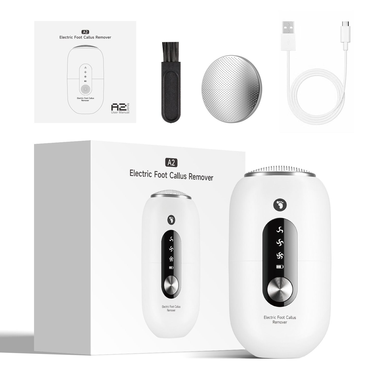 White 2-in-1 Electric Foot Care Device – Cordless Callus Remover & Skin Polisher with Dual Heads - Image 1
