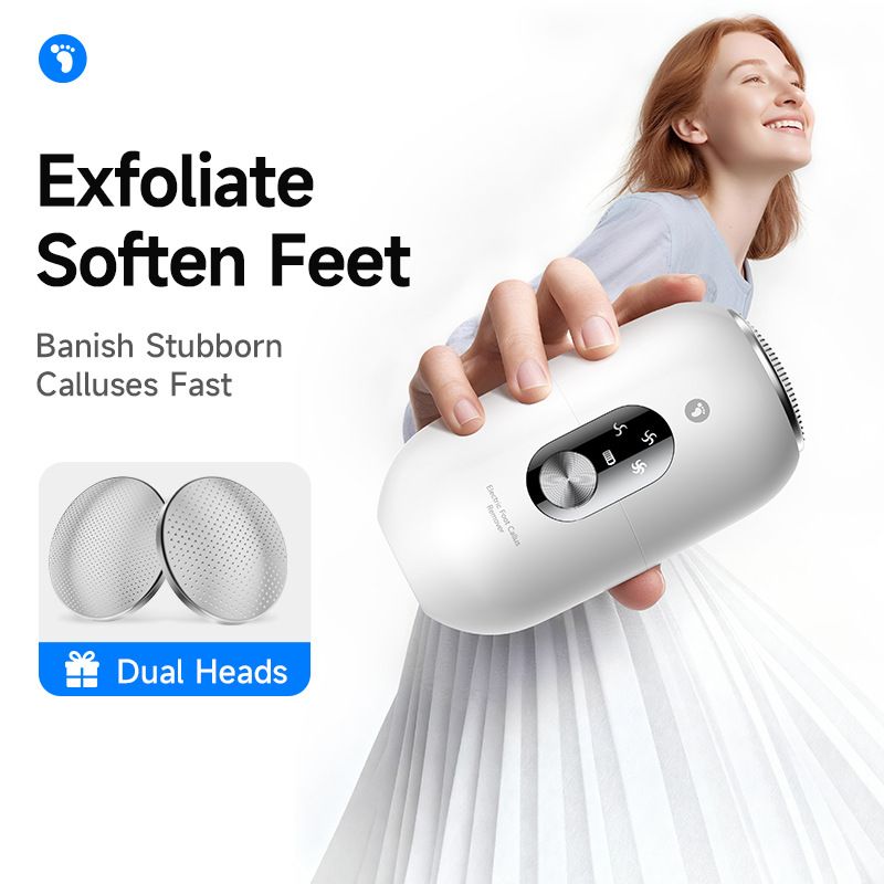 White 2-in-1 Electric Foot Care Device – Cordless Callus Remover & Skin Polisher with Dual Heads - Image 2