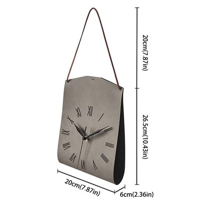 Light Brown Nordic Style PU Leather Hanging Wall Clock Vintage Industrial Design with Roman Numerals Creative Art Timepiece for Cafe Living Room and Office - Image 2