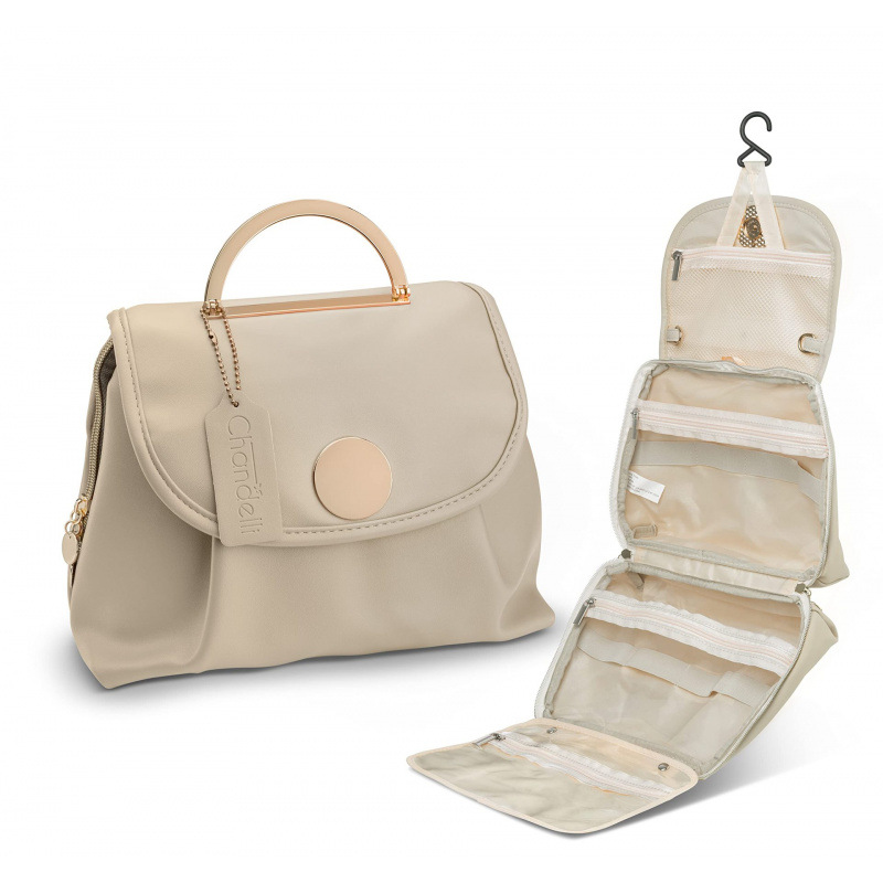 Beige Large Hanging Toiletry Bag Waterproof Travel Cosmetic Organiser with Sturdy Hook 4 Compartments Makeup Wash Case for Women and Men - Image 1