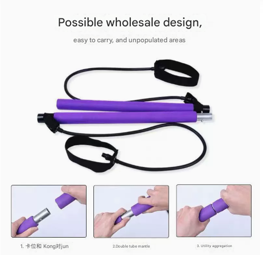 Blue Portable Pilates Bar Kit with Resistance Bands Detachable Toning Stick for Home Gym Yoga & Stretching - Durable Metal Core - Image 2