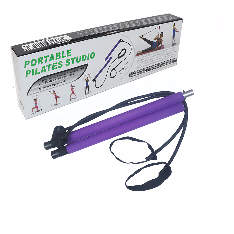 Purple Portable Pilates Bar Kit with Resistance Bands Detachable Toning Stick for Home Gym Yoga & Stretching - Durable Metal Core - Image 1