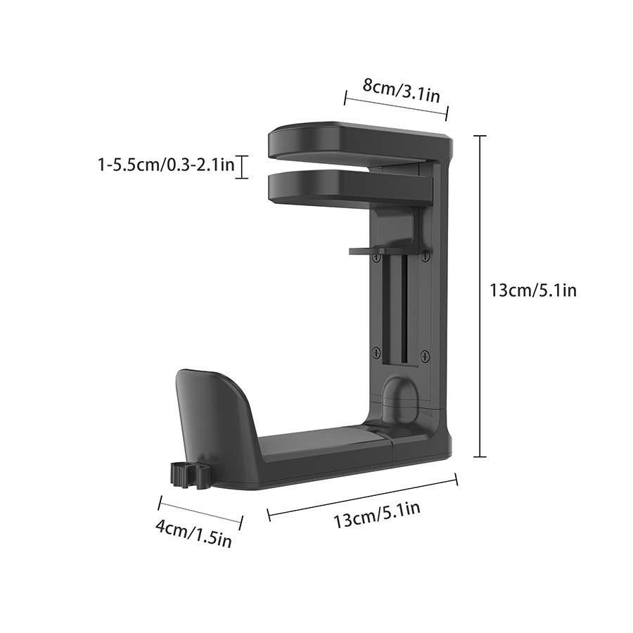 Black Under Desk Headphone Hanger Clamp 360 Degree Rotating - Adjustable Headset Holder Hook with Cable Organiser for Home Office & Gaming Setup (Fits 1-5.5cm Desks) - Image 2
