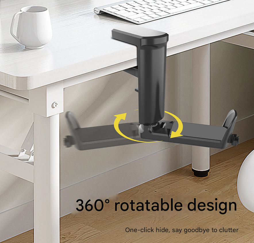 Black Under Desk Headphone Hanger Clamp 360 Degree Rotating - Adjustable Headset Holder Hook with Cable Organiser for Home Office & Gaming Setup (Fits 1-5.5cm Desks) - Image 6