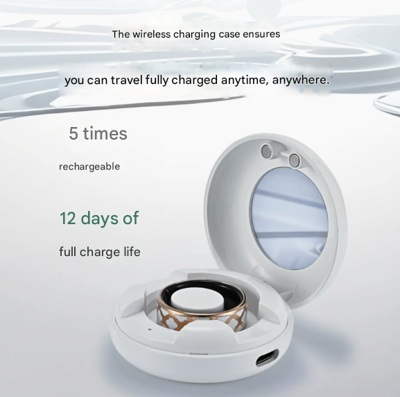 7# Striped Gold Smart Health Ring Tracker with Wireless Charging Case - Titanium Steel Fitness Wearable for Heart Rate, Sleep & Blood Oxygen Monitoring - Waterproof Wellness Device - Image 4
