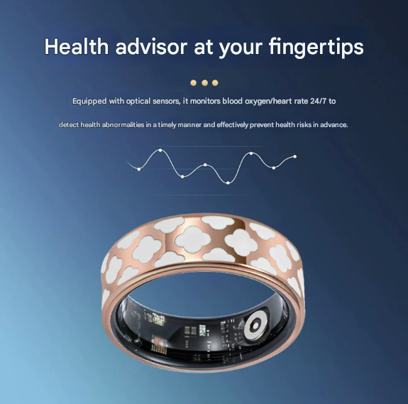 8# Striped Gold Smart Health Ring Tracker with Wireless Charging Case - Titanium Steel Fitness Wearable for Heart Rate, Sleep & Blood Oxygen Monitoring - Waterproof Wellness Device - Image 3