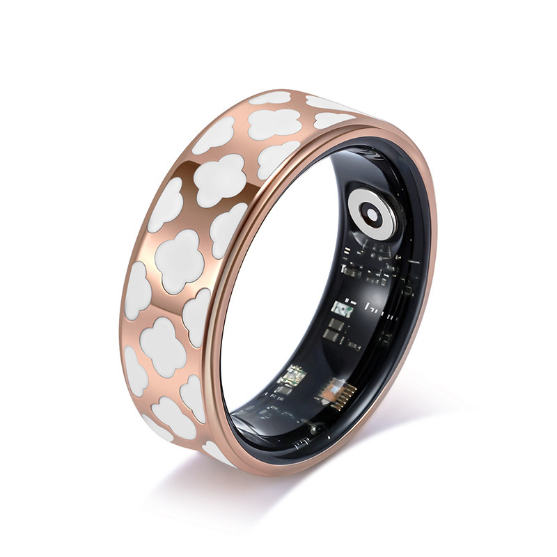 10# Striped Gold Smart Health Ring Tracker with Wireless Charging Case - Titanium Steel Fitness Wearable for Heart Rate, Sleep & Blood Oxygen Monitoring - Waterproof Wellness Device - Image 1