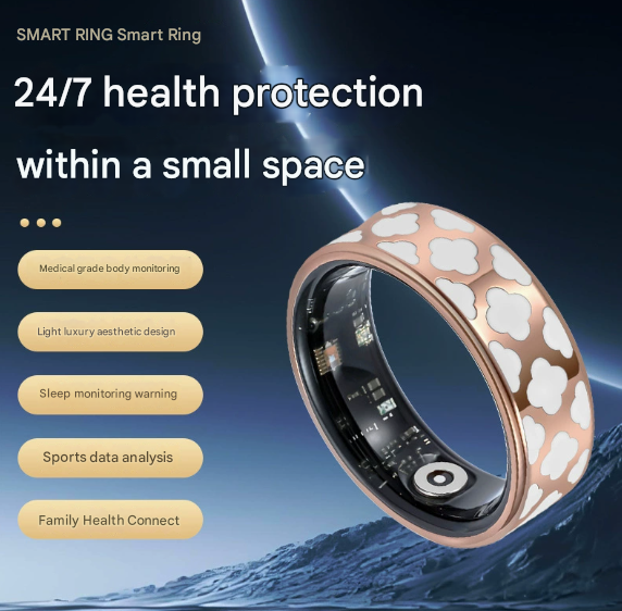 10# Striped Gold Smart Health Ring Tracker with Wireless Charging Case - Titanium Steel Fitness Wearable for Heart Rate, Sleep & Blood Oxygen Monitoring - Waterproof Wellness Device - Image 2