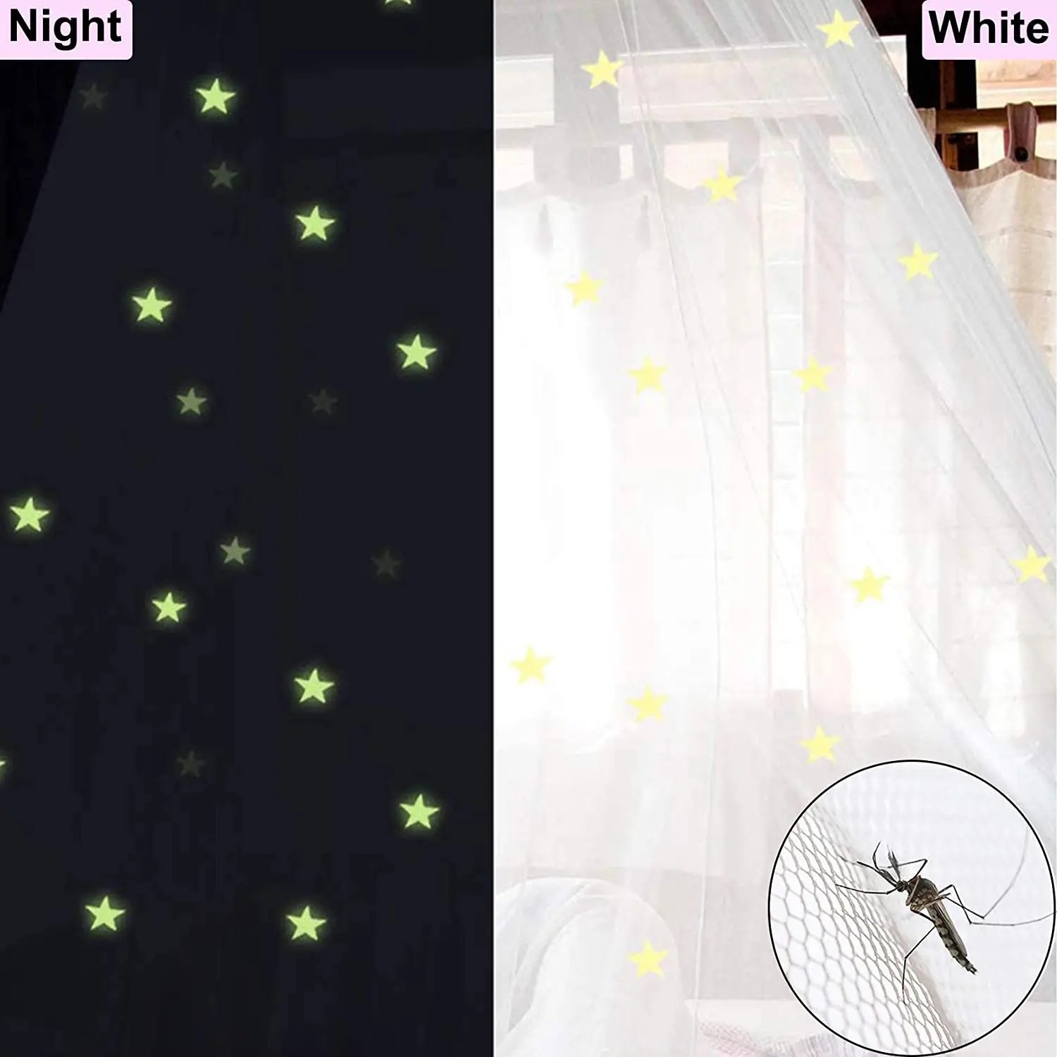 White Glow-in-the-Dark Stars Princess Bed Canopy Mosquito Net for King Queen Beds 250cm Height Extra Large 12m Circumference Australian Decor - Image 4