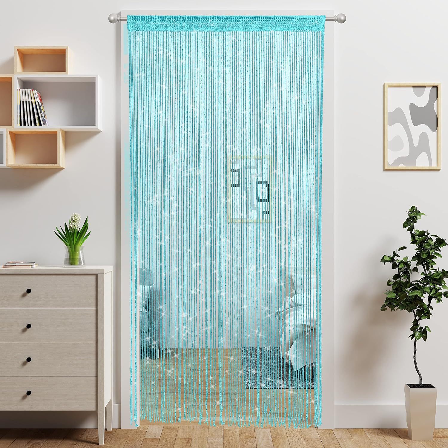 Blue 2 Pack Sparkle String Door Curtains 100x200cm Glitter Sequin Tassel Room Divider for Australian Home Decor and Parties - Image 1