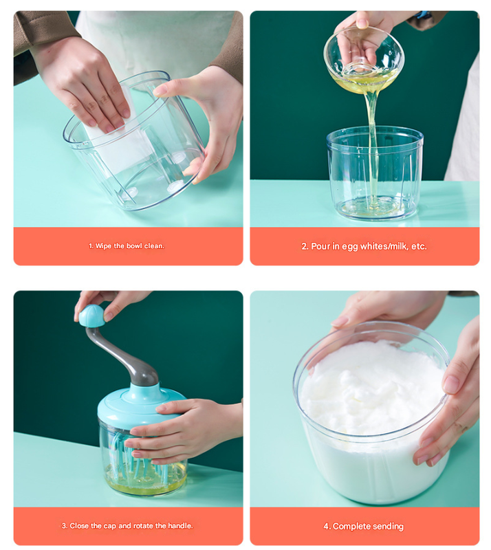 Green-blue Manual Hand-Crank Rotary Egg Beater and Cream Whisk - Large Capacity Baking Mixer for Australian Home Kitchens and Cake Making - Image 2
