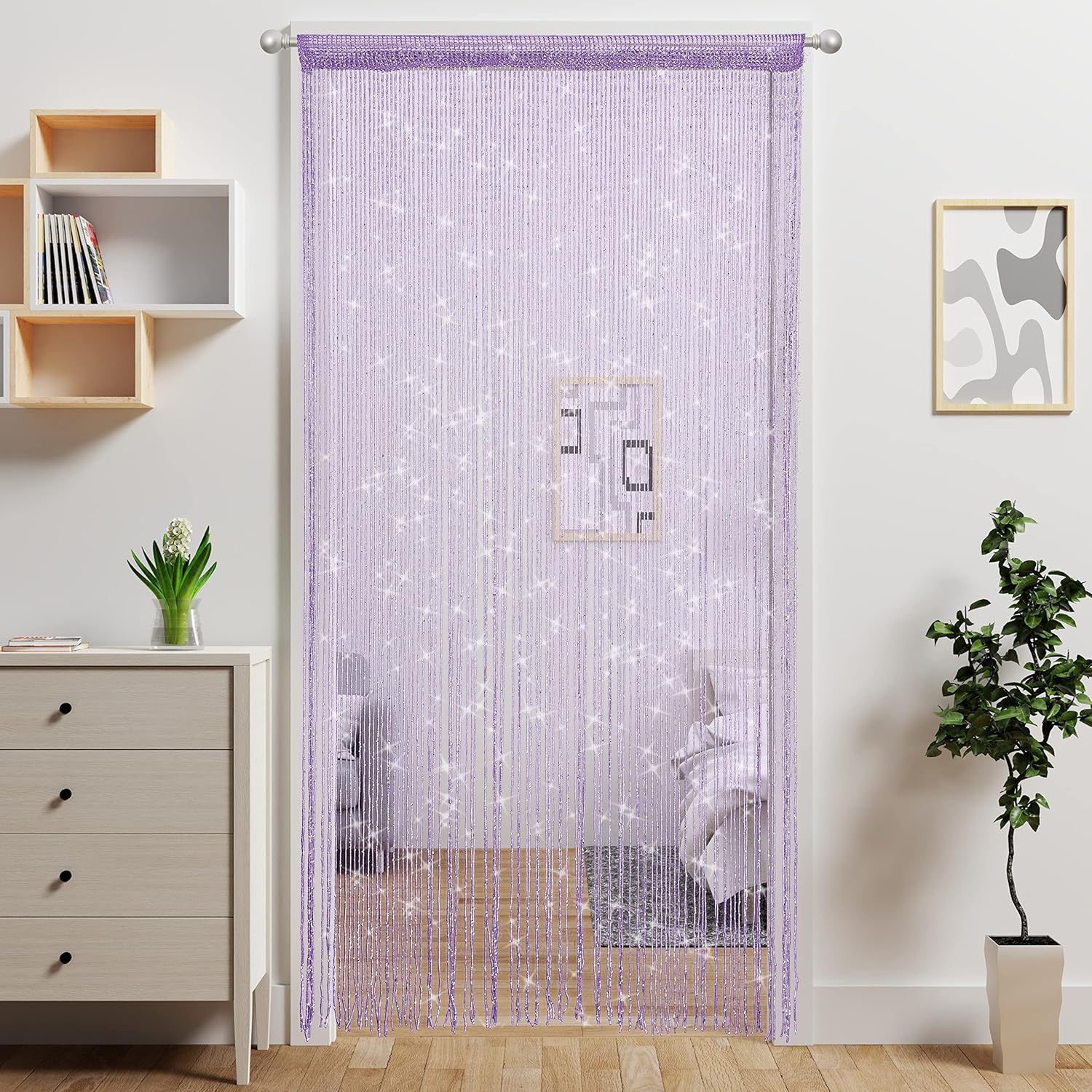 Purple 2 Pack Sparkle String Door Curtains 100x200cm Glitter Sequin Tassel Room Divider for Australian Home Decor and Parties - Image 1