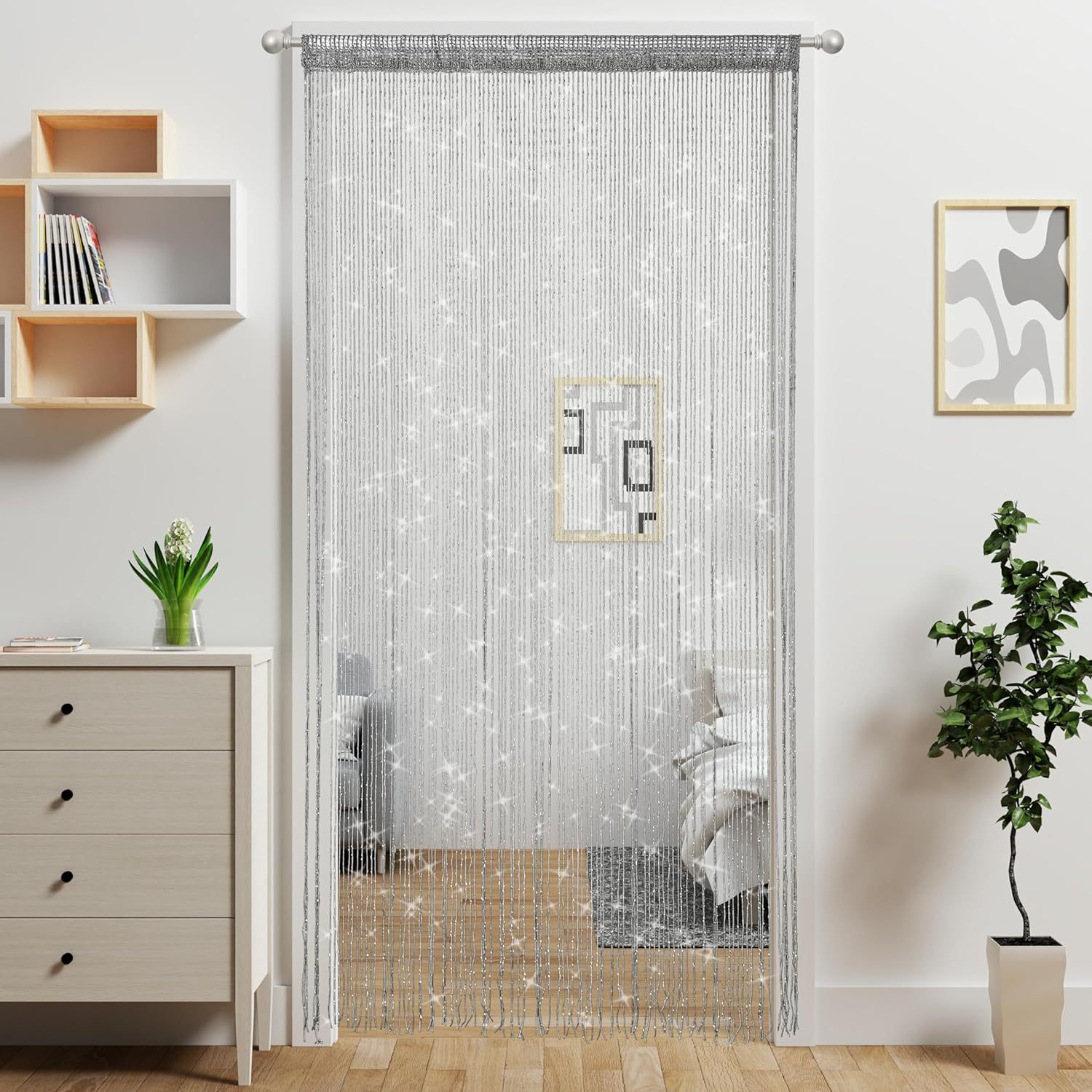Silver 2 Pack Sparkle String Door Curtains 100x200cm Glitter Sequin Tassel Room Divider for Australian Home Decor and Parties - Image 1