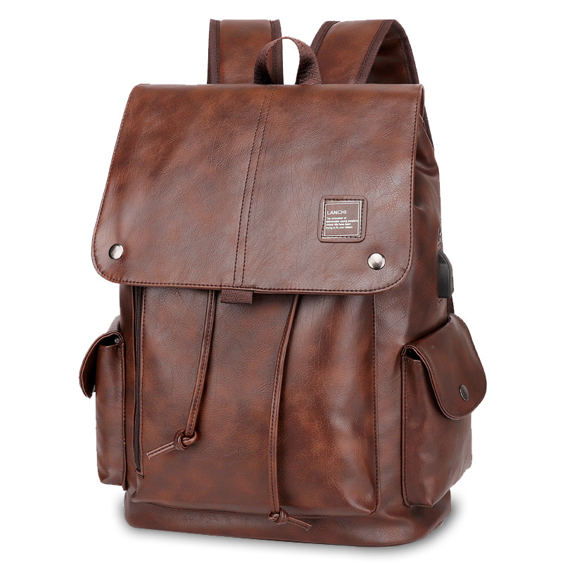 Dark Brown Men's Fashion PU Leather Backpack - Large Capacity 42cm Laptop Rucksack for University, Travel and Casual Business Use - Image 1