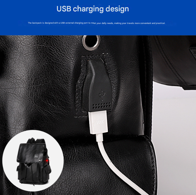 Dark Brown Men's Fashion PU Leather Backpack - Large Capacity 42cm Laptop Rucksack for University, Travel and Casual Business Use - Image 4