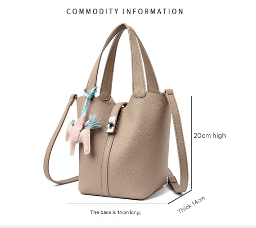 Black Women's Small PU Leather Bucket Bag with Secure Lock and Horse Charm - 20cm Compact Crossbody Handbag for Everyday Use - Image 2