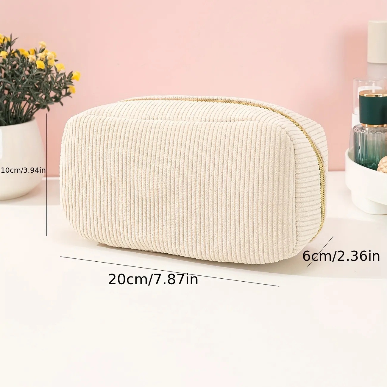 Purple Corduroy Cosmetic Bag Large Capacity 20cm Makeup Pouch for Lipstick Jewelry and Keys - Soft Portable Travel Toiletry Organiser - Image 2