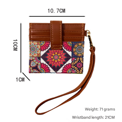 Colorful Ethnic Mandala Pattern PU Leather Mini Card Holder with Wrist Strap and Buckle - Slim High-End Multi-Slot Card Sleeve for Daily Use - Image 2