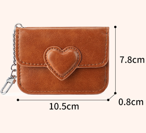 2PCS Coffee Women's Slim PU Leather Card Holder with Cute Heart Detail and Keychain Clip - Ultra Thin Portable Card Sleeve for Daily Use and Gifting - Image 2