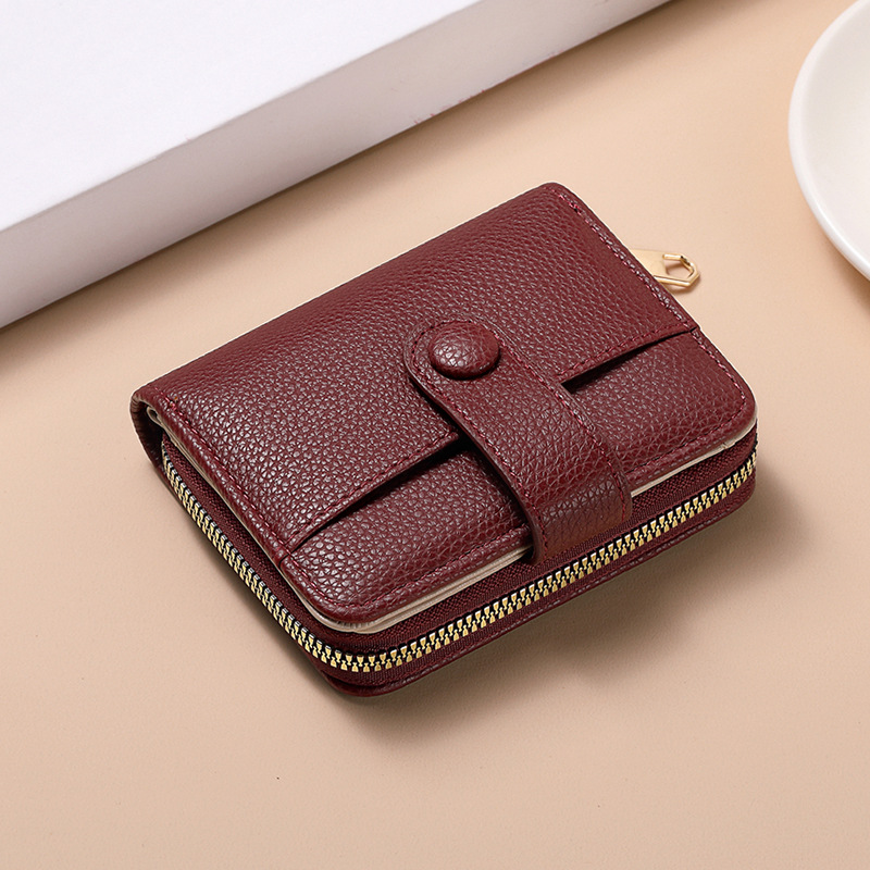 Red-brown Women's Short PU Leather Wallet 2 Pack - Fashion Lychee Grain Purse with Multi Card Slots and Zipper Coin Pocket - Compact Organiser for Daily Use - Image 1