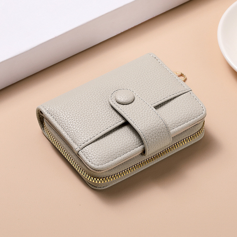 Grey Women's Short PU Leather Wallet 2 Pack - Fashion Lychee Grain Purse with Multi Card Slots and Zipper Coin Pocket - Compact Organiser for Daily Use - Image 1