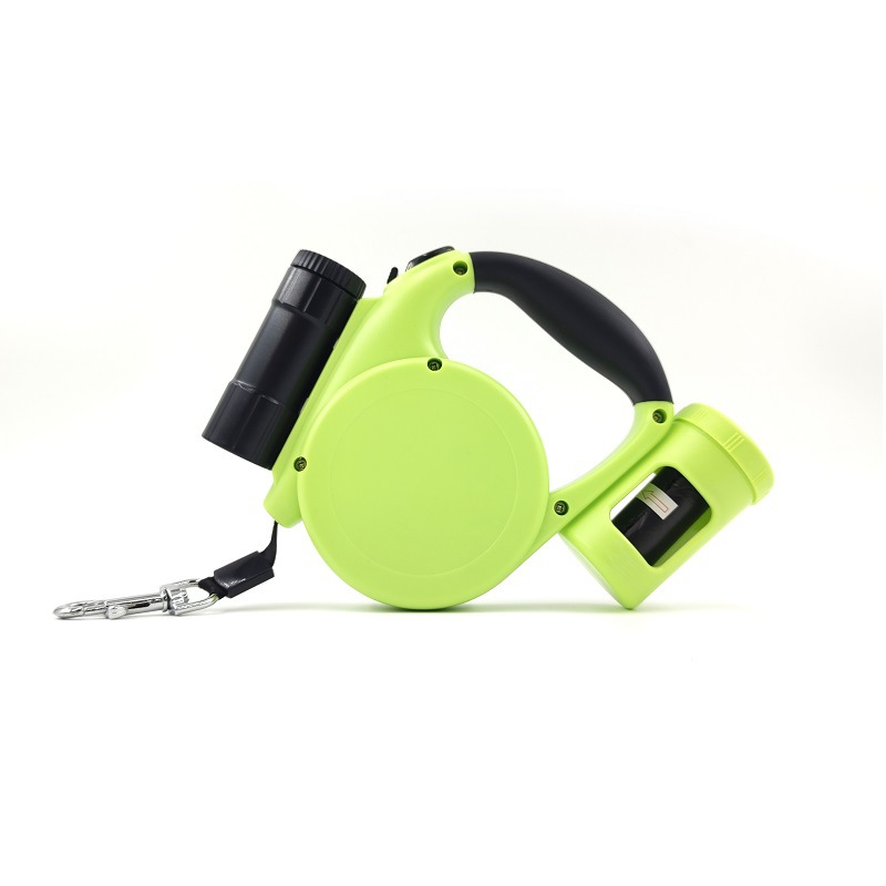 Green 3-in-1 Retractable Dog Leash with LED Flashlight and Waste Bag Dispenser 5m Nylon Lead for Dogs up to 20kg Essential Pet Walking Gear - Image 1