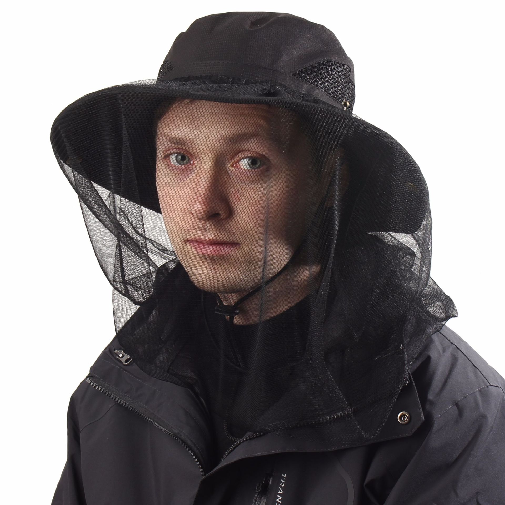 Black Outdoor Mosquito Head Net Hat with 40cm Mesh Shield - Wide Brim Sun Protection Bucket Hat for Fishing and Hiking - Quick Dry Breathable Cap - Image 1