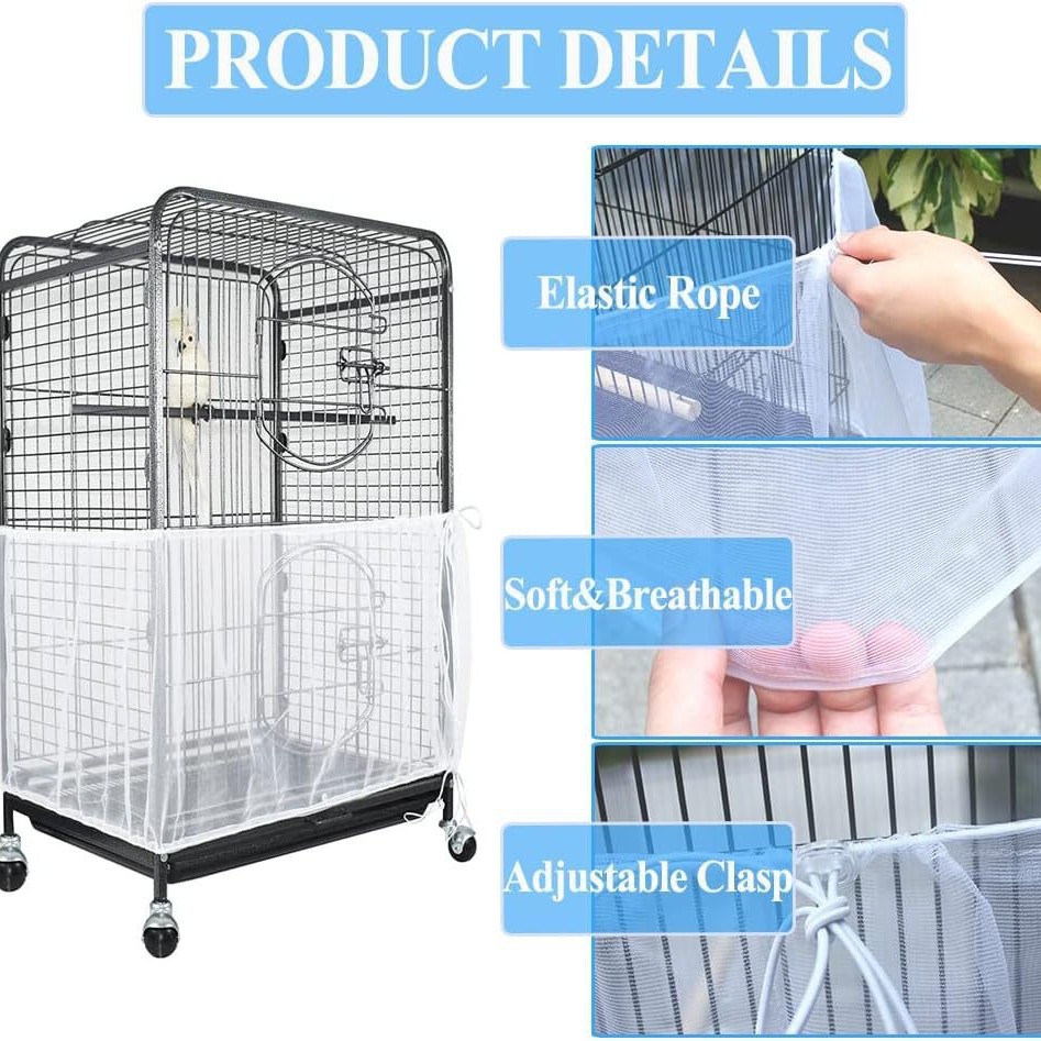 M Black【Height 20, Circumference 170】 Large Bird Cage Seed Catcher Net Cover - Adjustable Mesh Guard Splash-Proof Dust Cover for Indoor Outdoor Cages - Image 4