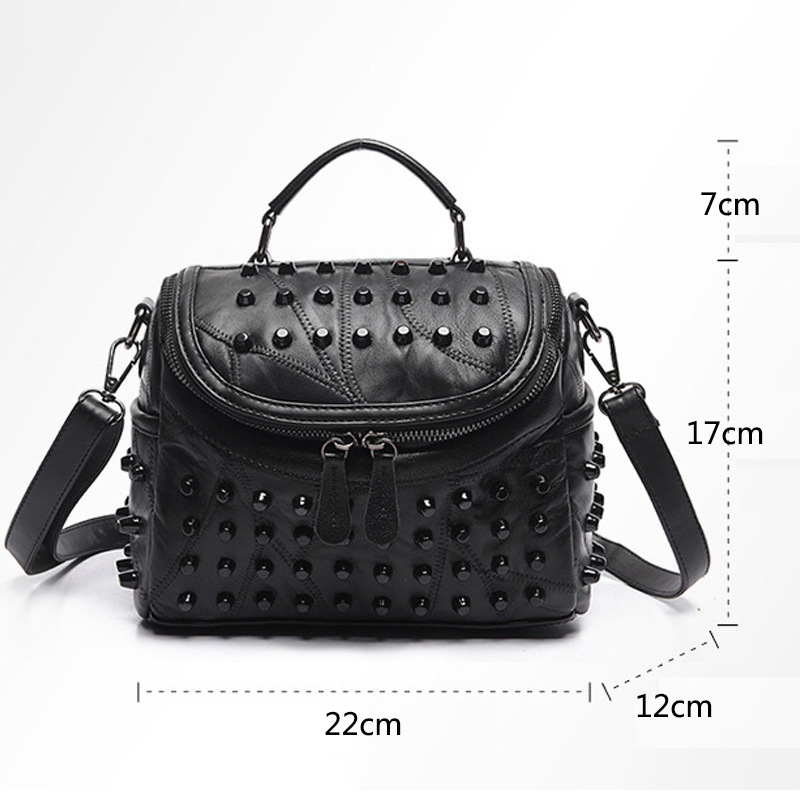 Women's Black Studded Handbag Soft PU Leather Crossbody Shoulder Bag with Rivets Trendy Box Purse 22cm for Travel Party - Image 2