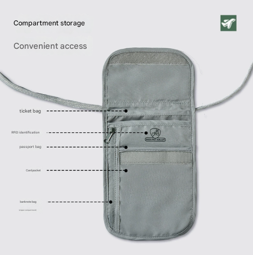 Grey 2 Pack RFID Blocking Travel Neck Pouch Passport Holder & Document Organiser Water Resistant Hidden Security Wallet for International Travel - Image 2