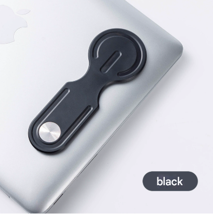 Black Magnetic Laptop Phone Holder Side Mount Expansion Bracket Slim 6mm Foldable Stand with Metal Ring for Dual Screen Work Office Setup - Image 1