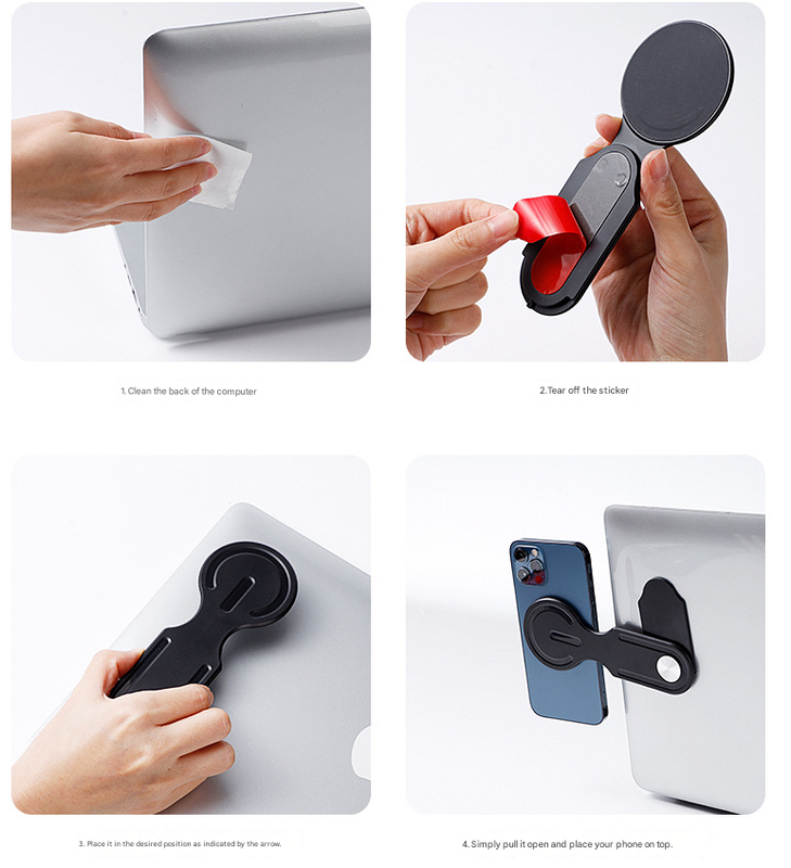 Light Grey Magnetic Laptop Phone Holder Side Mount Expansion Bracket Slim 6mm Foldable Stand with Metal Ring for Dual Screen Work Office Setup - Image 2