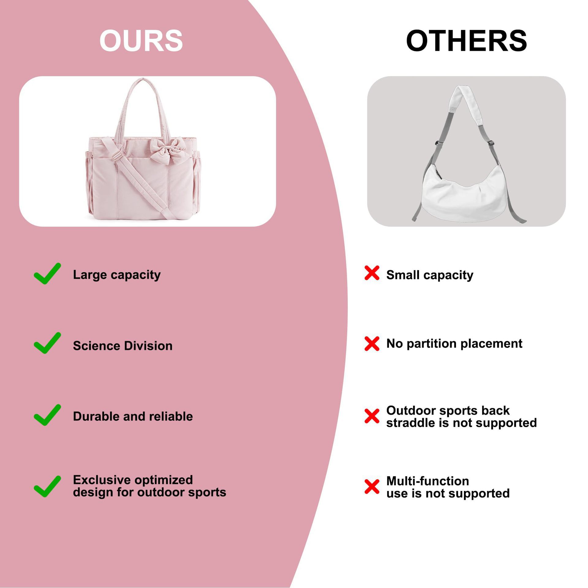 Brown Women's Quilted Puffer Tote Bag Large Capacity Lightweight Bow Handbag with Shoulder Strap 42cm for Gym Travel & Baby Care - Image 4