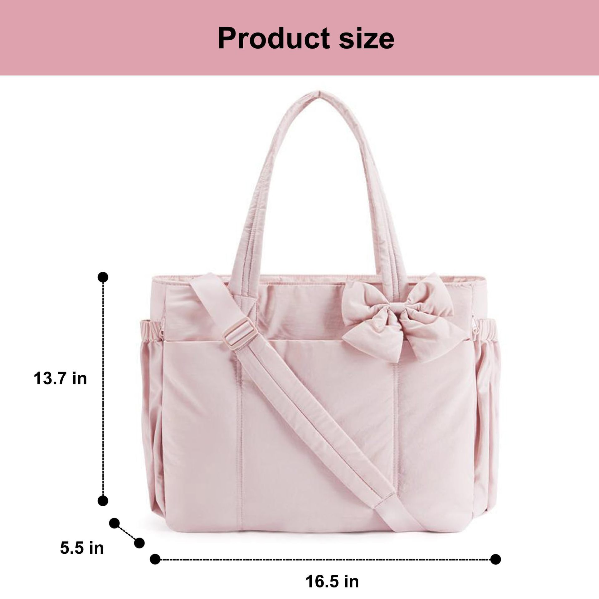 Camel Women's Quilted Puffer Tote Bag Large Capacity Lightweight Bow Handbag with Shoulder Strap 42cm for Gym Travel & Baby Care - Image 2