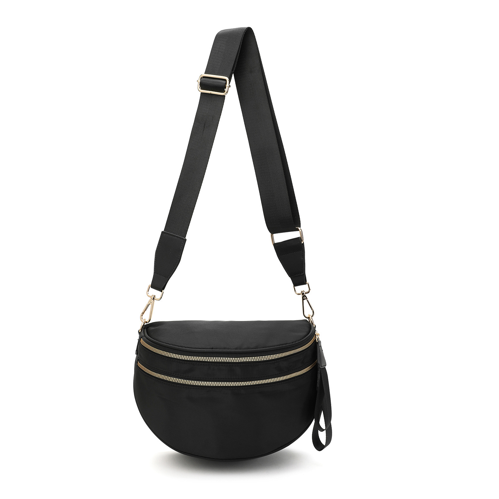 Black Women's Large Crescent Crossbody Bag Lightweight Oxford Cloth Shoulder Sling Purse Adjustable Strap for Travel Gym & Daily Use - Image 1
