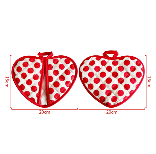 Red 2 Pack Heart Shaped Oven Mitts Heat Resistant Cotton Pot Holders Double Layer Thick Insulation Kitchen Gloves for Baking Cooking - Image 1