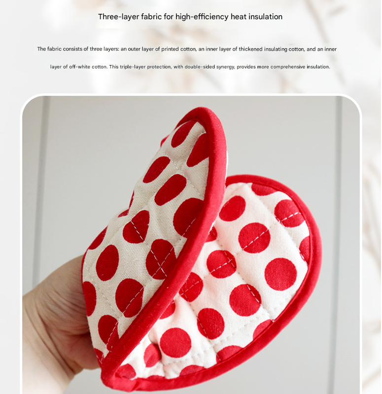 Green 2 Pack Heart Shaped Oven Mitts Heat Resistant Cotton Pot Holders Double Layer Thick Insulation Kitchen Gloves for Baking Cooking - Image 3