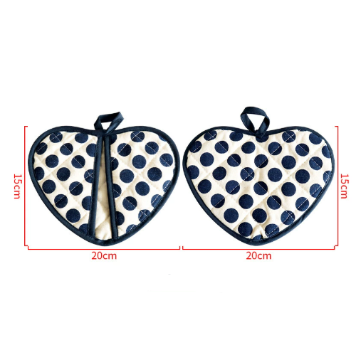 Blue 2 Pack Heart Shaped Oven Mitts Heat Resistant Cotton Pot Holders Double Layer Thick Insulation Kitchen Gloves for Baking Cooking - Image 1