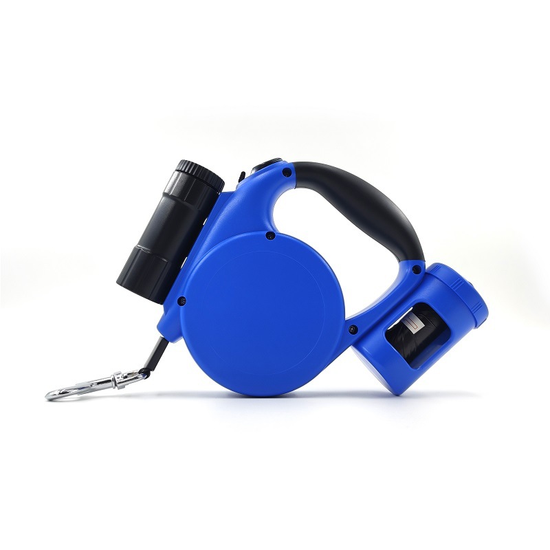 Dark Blue 3-in-1 Retractable Dog Leash with LED Flashlight and Waste Bag Dispenser 5m Nylon Lead for Dogs up to 20kg Essential Pet Walking Gear - Image 1